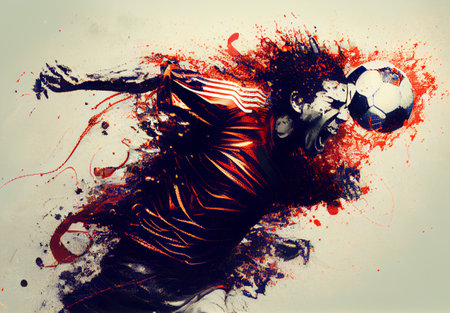 Abstract sports poster soccer player hitting the ball AI generated imageの写真素材