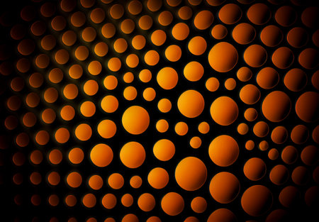 Abstract yellow-orange circles on black background AI generated imageの写真素材