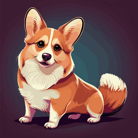 Realistic dog breed Corgi, on a dark background - Vector illustrationのイラスト素材