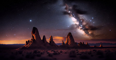 Milky Way galaxy over American desert at night AI generated imageの写真素材