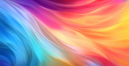 Panoramic rainbow background, colorful waves, curved lines AI generated image