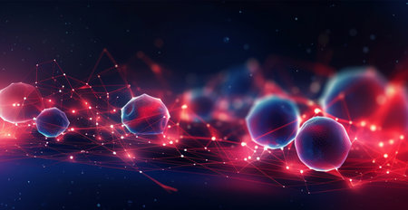 Colorful abstract wave lines running horizontally on dark background, digital world AI generated imageの写真素材