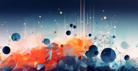 Colorful abstract wave lines running horizontally on dark background, digital world AI generated imageの写真素材