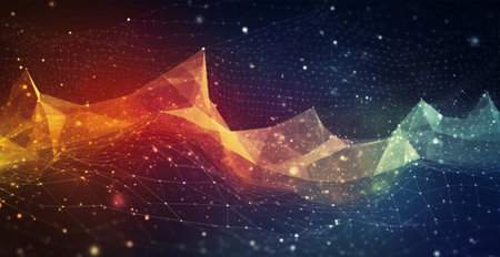Colorful abstract wave lines running horizontally on dark background, digital world AI generated...