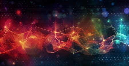 Colorful abstract wave lines running horizontally on dark background, digital world AI generated...