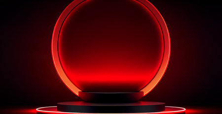 Red podium on black background with glow AI generated imageの写真素材