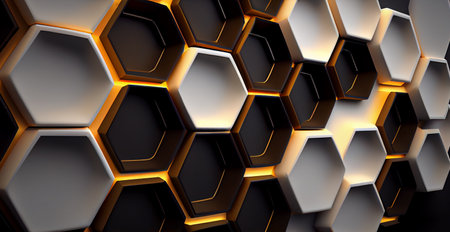 Black hexagons background, abstract texture AI generated imageの写真素材