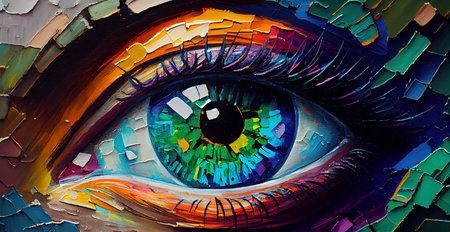 Abstract image of an eye. Fluorite. Conceptual abstract close-up of oil painting on canvas AI...