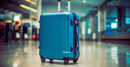 Blue suitcase, airport luggage AI generated imageの素材