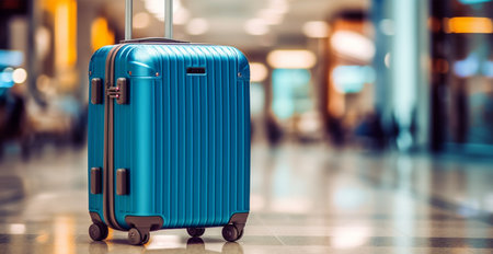 Blue suitcase, airport luggage AI generated imageの素材