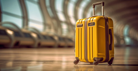 Yellow suitcase, luggage at the airport AI generated imageの素材