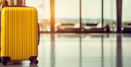 Yellow suitcase, luggage at the airport AI generated imageの素材