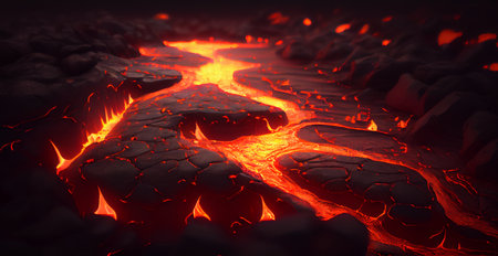 Molten lava or magma from a volcano AI generated imageの素材