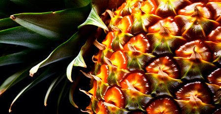 Realistic pineapple texture. Close-up pineapple skin, tropical pattern, fruit banner AI generated...