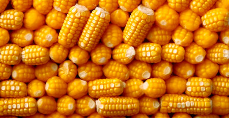 Bright corncob, yellow seeds, top view AI generated image