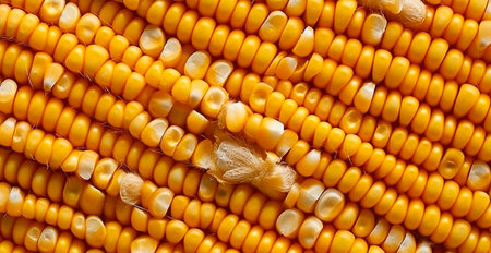 Peeled corn cob, yellow seeds, top view AI generated imageの写真素材