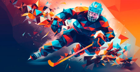 Abstract panoramic hockey background, patterns, triangular mosaics, stylized polygonal pattern AI generated imageの写真素材