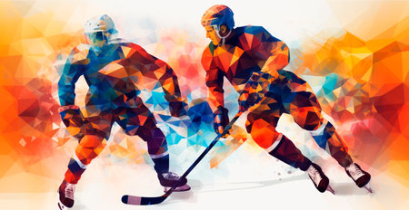 Abstract panoramic hockey background, patterns, triangular mosaics, stylized polygonal pattern AI generated imageの写真素材