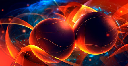Abstract basketball panoramic background, orange basketball AI generated imageの写真素材