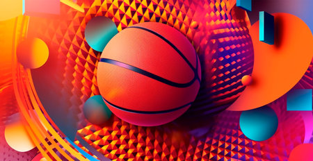 Abstract basketball panoramic background, orange basketball AI generated imageの写真素材