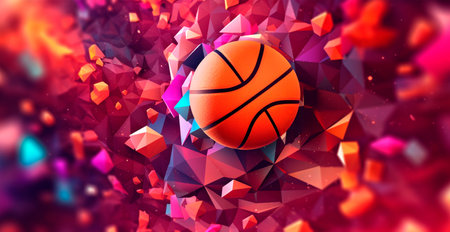 Abstract basketball panoramic background, orange basketball AI generated imageの写真素材