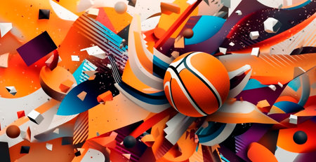 Abstract basketball panoramic background, orange basketball AI generated imageの写真素材