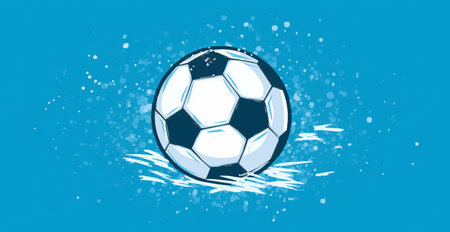 Abstract soccer ball on blue watercolor panoramic background, mosaic style - Vectorのイラスト素材