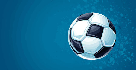 Abstract soccer ball on blue watercolor panoramic background, mosaic style - Vectorのイラスト素材