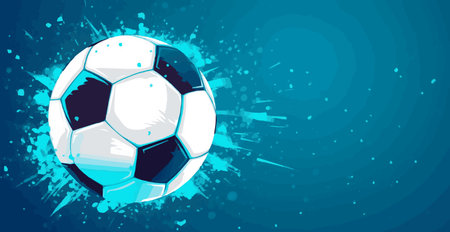 Abstract soccer ball on blue watercolor panoramic background, mosaic style - Vectorのイラスト素材