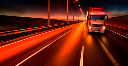 American style truck on the freeway, highway pulling cargo. Transport concept AI generated imageの写真素材