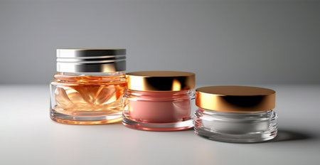 Cosmetic anti-aging cream jar set, advertisement for your product AI generated imageの写真素材