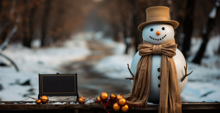 Festive New Years snowman, Christmas background postcard - AI generated imageの写真素材