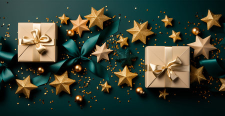 Beautiful Christmas gift box top view AI generated image