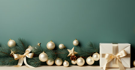 Beautiful Christmas gift box top view AI generated imageの写真素材