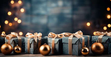 Beautiful Christmas gift box on bright bokeh background AI generated image