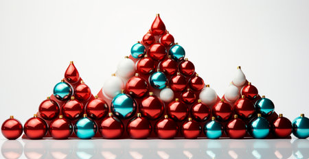Christmas tree made of Christmas balls, confetti on a light background AI generated imageの写真素材
