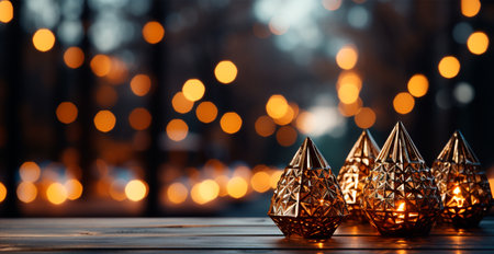 Christmas burning candle, blurred bokeh background, New Year AI generated imageの写真素材
