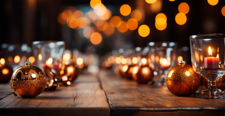 Christmas burning candle, blurred bokeh background, New Year AI generated image