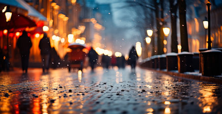 Night snowy Christmas Switzerland, New Year holiday, blurred background AI generated imageの写真素材
