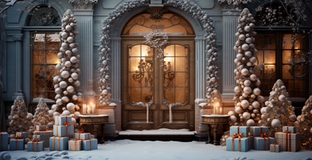 Christmas tree with New Year's gifts, family Christian home holiday AI generated imageの写真素材