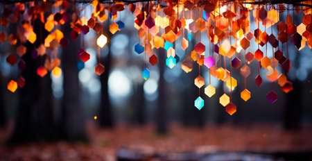 Bokeh lights art, abstract garland background AI generated imageの写真素材
