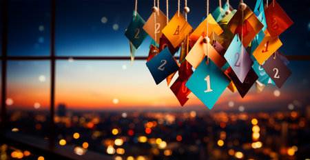 Bokeh lights art, abstract garland background - AI generated image
