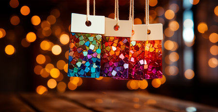 Bokeh lights art, abstract garland background - AI generated imageの写真素材