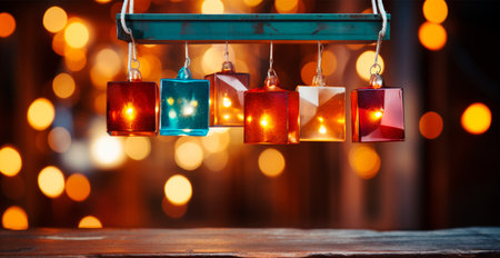 Bokeh lights art, abstract garland background - AI generated imageの写真素材