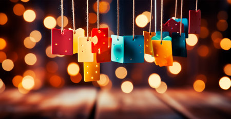 Bokeh lights art, abstract garland background - AI generated imageの写真素材