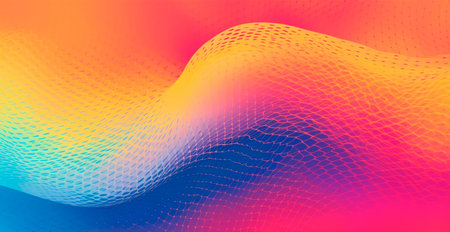 Colorful abstract wave lines running horizontally on dark background, digital world AI generated...