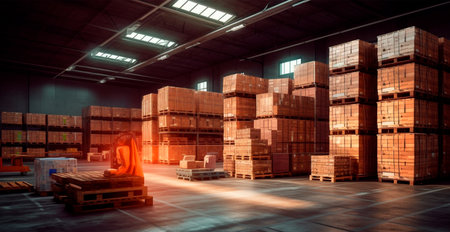 Large industrial warehouse with high racks, business logistics industry - AI generated imageの写真素材