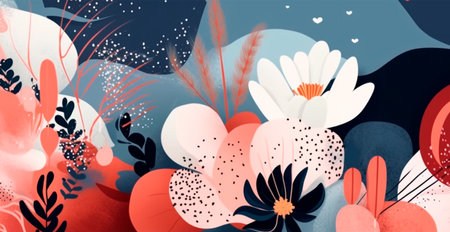 Watercolor panoramic background painted flowers with paint AI generated imageの写真素材