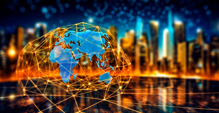 Global network concept. Digital point of the world map. Global network of planet Earth. 3D rendering...