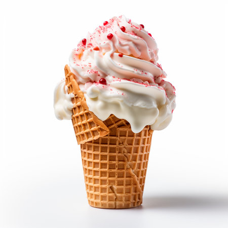 Ice cream in a waffle cup with topping, caramel and chocolate sprinkles AI generated imageの写真素材